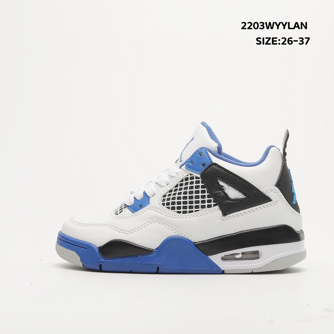 Jordan 4 Retro White Blue Black kids happyshoes.co.il